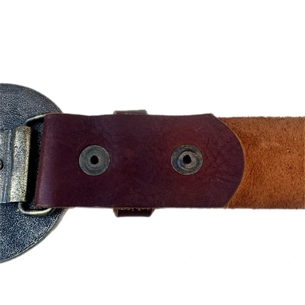 Vintage 90s Bebe Leather Studded Belt M/L Made in USA Southwest Mosaic Buckle